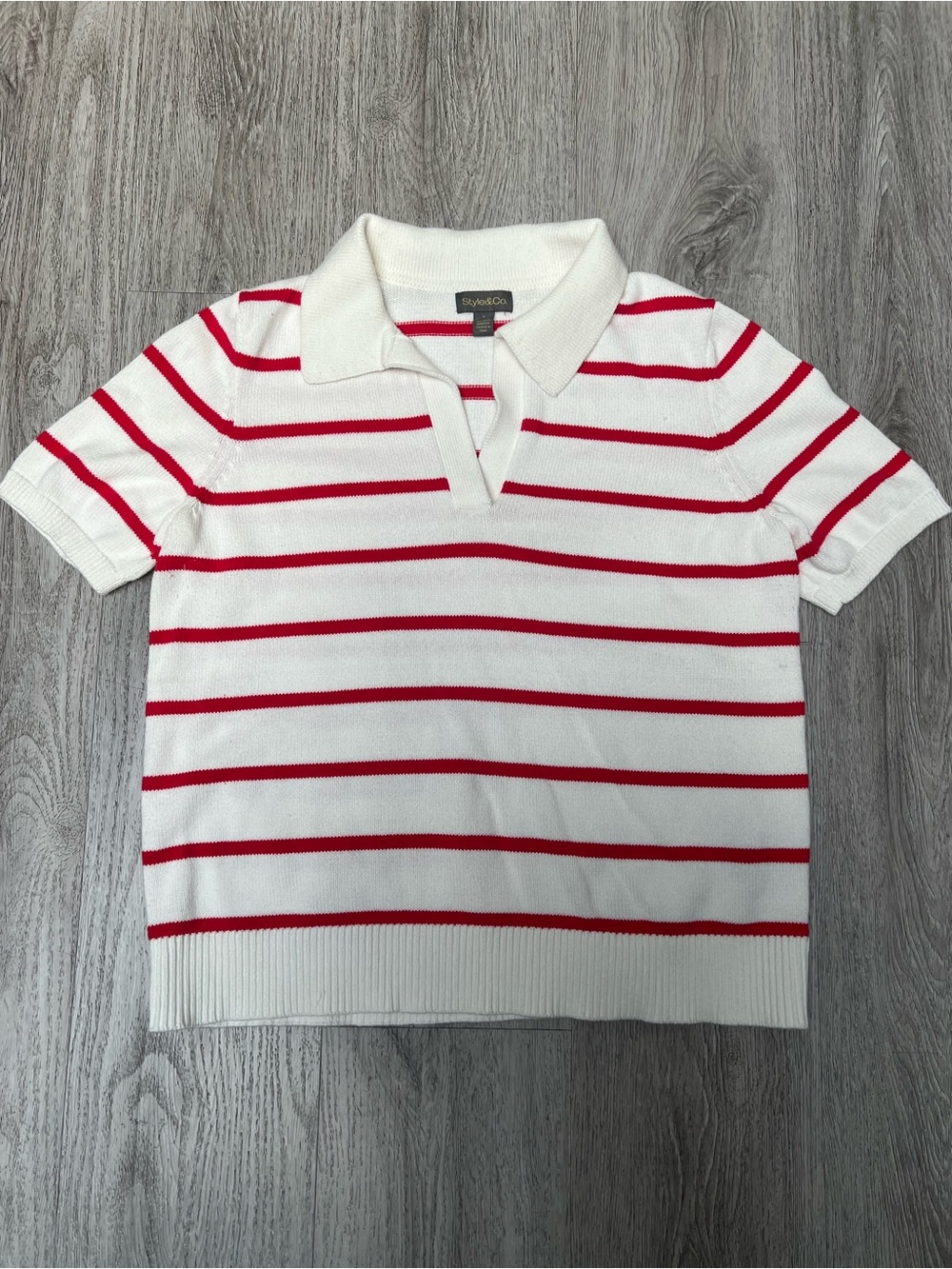 Style & Co. White Short-Sleeve Polo with Red Stripes